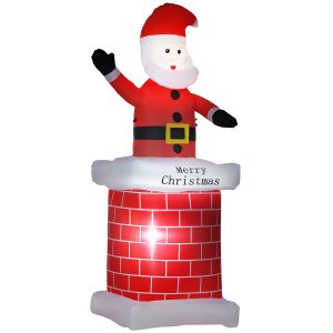 Pai Natal Insuflável com Chaminé Insuflável de Natal com 2 Luzes LED e Insuflador Elétrico 80x70x210 cm