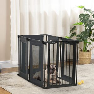 Parque Dobrável para Cães de 6 Painéis com Sistema de Fecho Automático para Cães 117x103x74cm