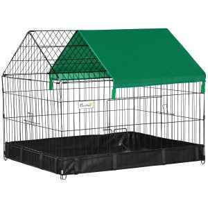Parque para Animais de Estimação com 2 Portas Base com Tecido Oxford Impermeável e Toldo 90x75x75 cm