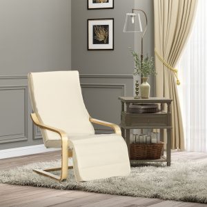 Poltrona Relax com Apoio para os Pés Ajustável. Estofada em Tecido com Estrutura de Madeira