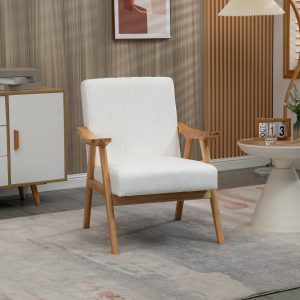 Poltrona de Sala de Estar Estilo Nórdico Estofada em Veludo com Assento e Encosto Acolchoados 68x74x82 cm Creme