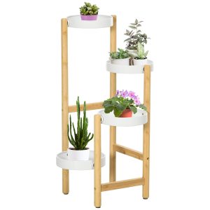 Prateleira para Plantas com Pés de Bambu Estante para Flores com 4 Prateleiras Redondas Carga Máxima 20 kg Ø28x80 cm