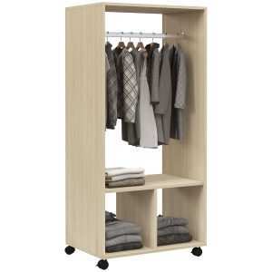 Roupeiro de Madeira Móvel Armário Aberto com Barra para Pendurar e Prateleiras Organizadoras Dormitório 60x40x128 cm