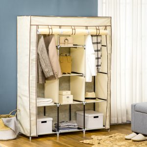Roupeiro de Tecido Dobrável com 8 Prateleiras de Armazenamento e 2 Barras de Pendurar 125x43x162