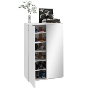 Sapateira com Espelho para 18 Pares de Sapatos com Prateleiras Ajustáveis para Entrada 60x32x95 cm Branco