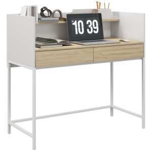 Secretária Moderna Mesa de Escritório com 2 Gavetas e Prateleira Estudo para Dormitório 106x51