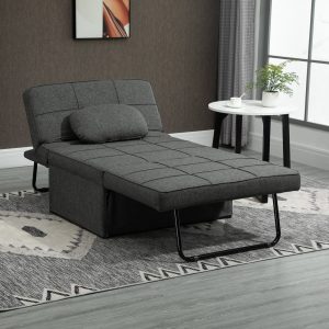 Sofá Cama Individual 3 em 1 Estofado em Linho Sofá Reclinável em 5 Posições