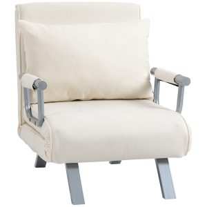 Sofá Cama Individual Poltrona Cama Sofá Reclinável com Almofada para Sala Quarto Escritório Carga 100 kg 65x69x80 cm Creme
