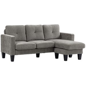 Sofá de Canto Reversível com 3 Almofadas e Pés de Madeira para Sala de Estar Carga Máxima 180 kg 186x130x84 cm