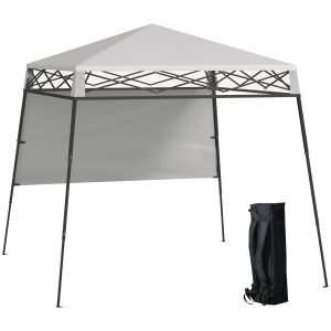 Tenda Dobrável 220x220x200 cm com 1 Parede Lateral Bolsa de Transporte Impermeável e Proteção UV50+ para Jardim Pátio Branco