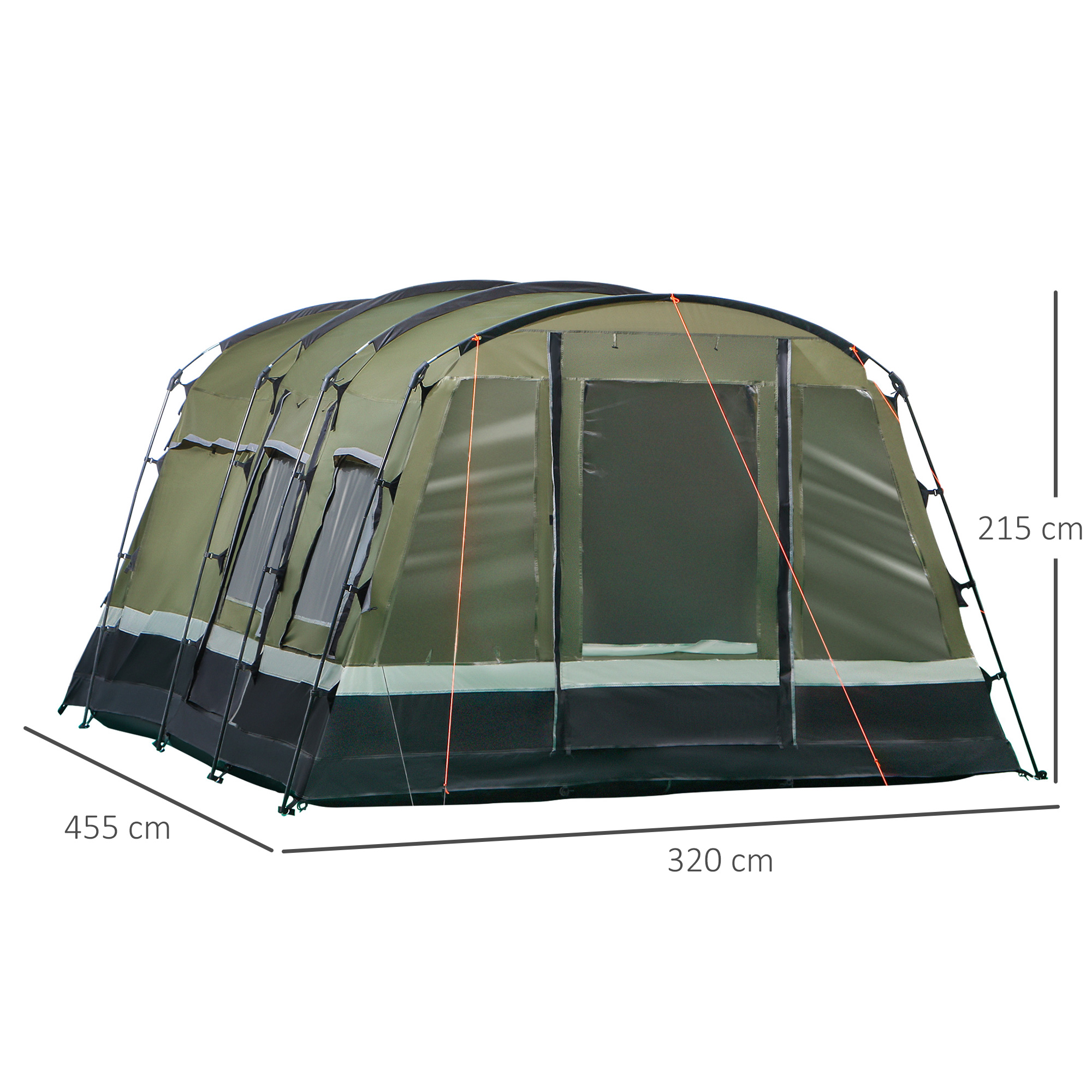 Outssuny Tenda de Campismo Para 3-4 Pessoas Impermeável 426x206x154 cm  Verde - A20-173V01