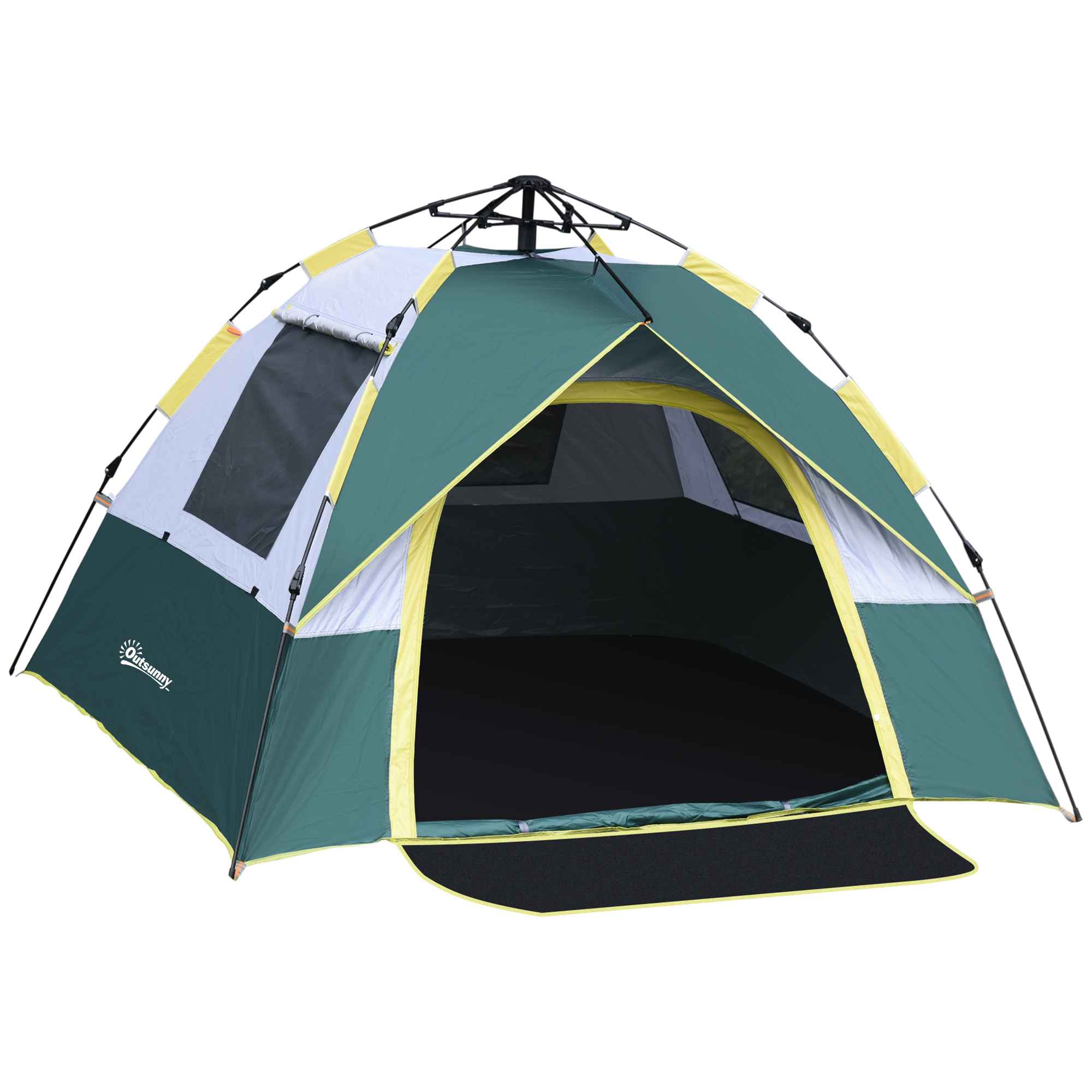 Tenda de Campismo para 3 Pessoas com 1 Porta 3 Janelas Bolsa de Transporte e Abertura Automática 205x195x135 cm