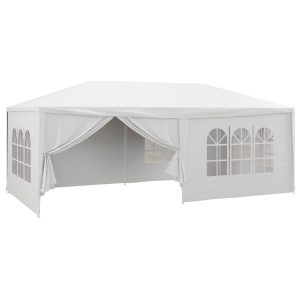 Tenda de Festas Desmontável com 4 Janelas 2 Portas com Fecho de Correr 6 Paredes Laterais e Impermeável