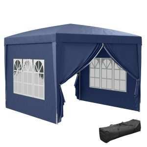 Tenda de Jardim com Paredes Laterais Amovíveis Janelas Porta Zíper e Bolsa Transporte 295x295x195-258 cm Azul