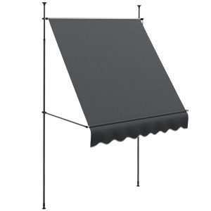 Toldo Manual Retrátil com Manivela 200x120x210-300 cm para Varanda Altura Ajustável Impermeável e Anti-UV Jardim Terraço Cinza Escuro