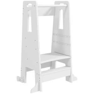 Torre de Aprendizagem para Crianças acima de 3 Anos com Degrau Altura Ajustável em 3 Níveis e Barreira de Segurança para Casa de Banho Cozinha 45x47