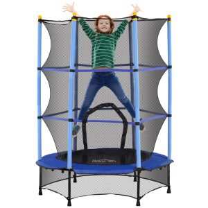 Trampolim para Crianças acima de 3 Anos Cama Elástica Infantil com Rede de Segurança e Estrutura de Aço para Interiores e Exteriores Carga 50kg Ø140x190 cm Azul