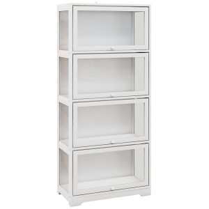 Vitrine Colecionador de 4 Níveis Sala Estar com Portas Abatíveis Acrílico Anti-Tombo para Estúdio Dormitório Escritório 59x30x139 cm Branco