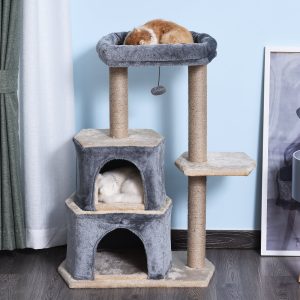 PawHut Raspador para Gatos Árvore Raspador Grande Centro de Atividades Plataforma 2 Cabine de Sisal Natural 60x40x92cm