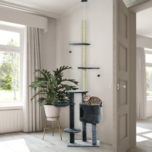 Árvore com arranhador para gatos com Altura Ajustável, 220-245cm, Cinza Escuro